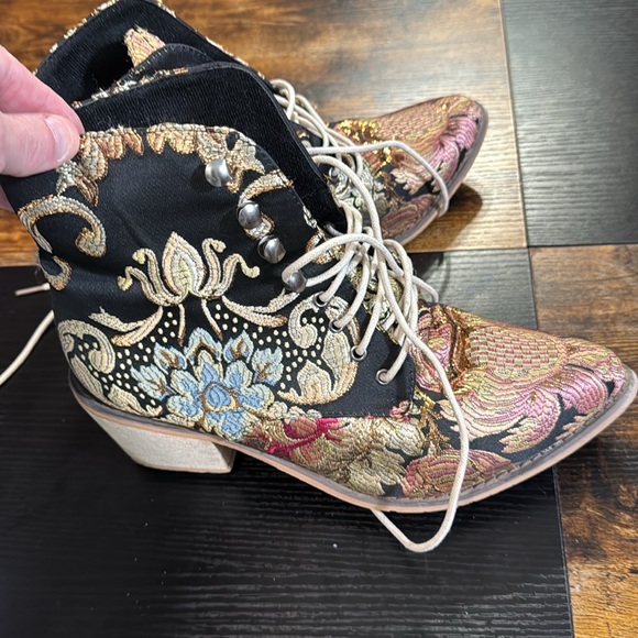 Embroidered Black and Gold Ankle Boots - Picture 3 of 3